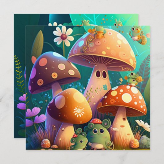 森の中のかわいいキノコ 招待状 (正面/裏面)