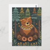 森の中のかわいい禅熊ワイルドライフアニマル自然アート ポストカード (正面/裏面)