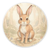 森の中のかわいい茶色のウサギ セラミックノブ (正面)