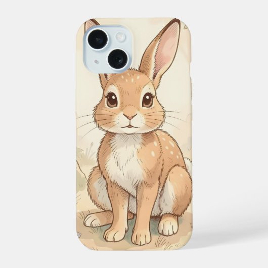 森の中のかわいい茶色のウサギ iPhone 15ケース (裏面)