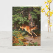 森の中のかわいい赤い鹿空白の カード (黄色い花)