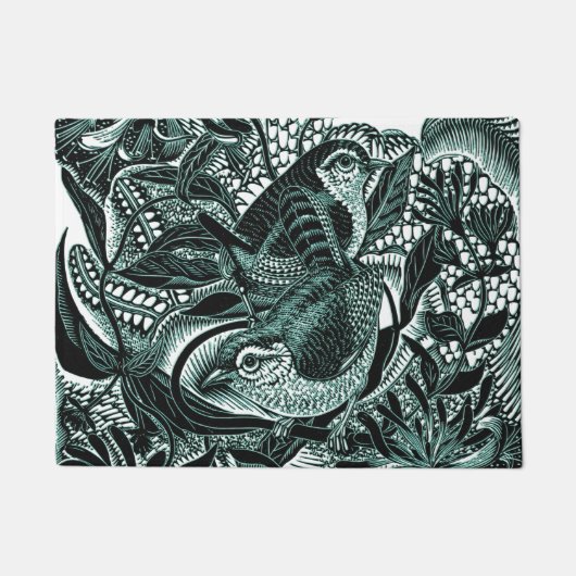 森の中のかわいい鳥ヴィンテージ ドアマット (正面)