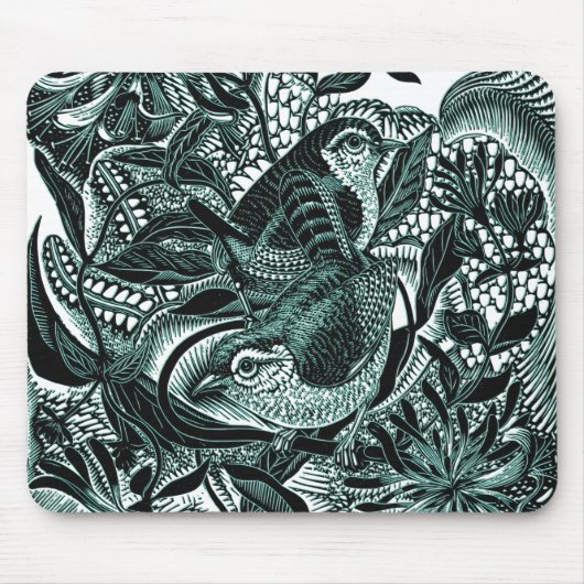 森の中のかわいい鳥ヴィンテージ マウスパッド (正面)