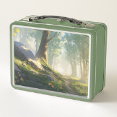 森の中のアニメの乗馬 メタルランチボックス (裏面)