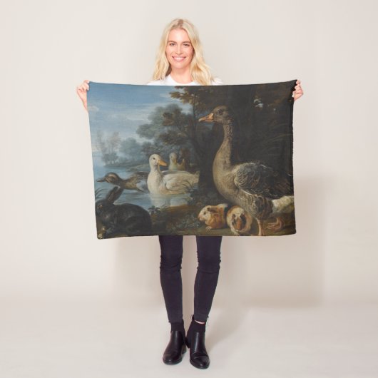 森の中のアヒルとウサギ フリースブランケット (インサイチュ)