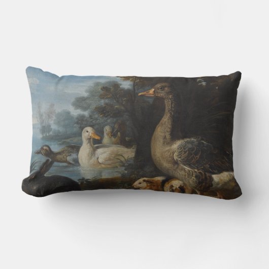 森の中のアヒルとウサギ ランバークッション (正面)