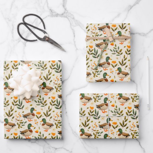 森の中のアヒル ラッピングペーパーシート (正面)