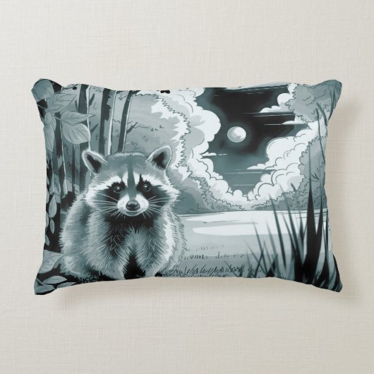 森の中のアライグマクリアのアクセント枕 アクセントクッション (正面)
