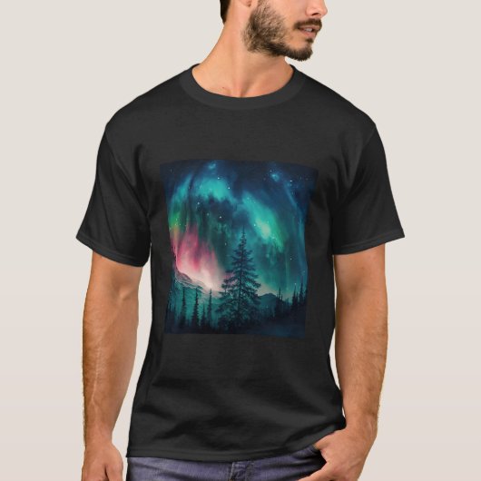 森の中のアラスカの北の光 Tシャツ (正面)