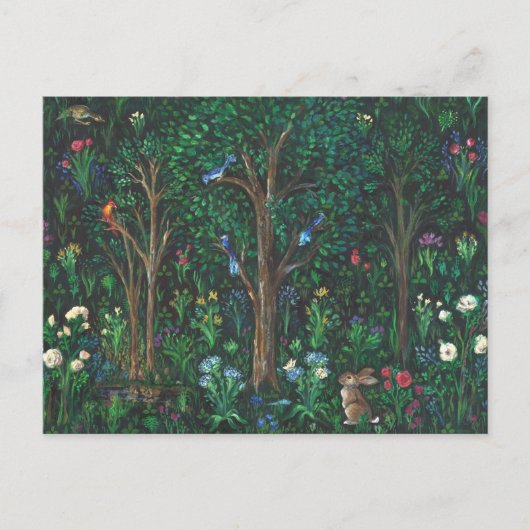 「森の中のウサギ」絵画はがき ポストカード (正面)