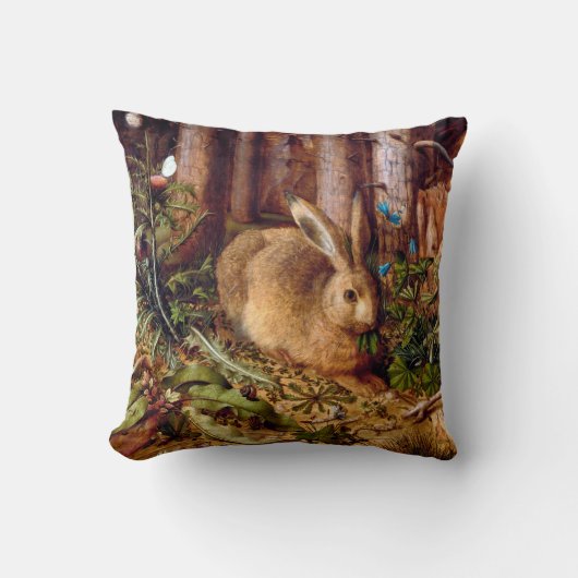 森の中のウサギHans Hoffmann Rabbit 絵画's クッション (正面)