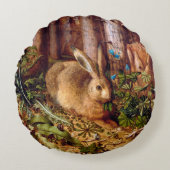 森の中のウサギHans Hoffmann Rabbit 絵画's ラウンドクッション (正面)