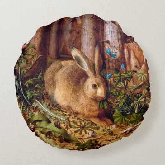 森の中のウサギHans Hoffmann Rabbit 絵画's ラウンドクッション (裏面)