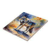 森の中のオオカミ絵を描の色 タイル (側面)