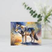 森の中のオオカミ絵を描の色 ポストカード (スタンド正面)