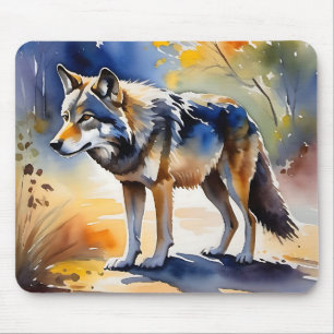 森の中のオオカミ絵を描の色 マウスパッド