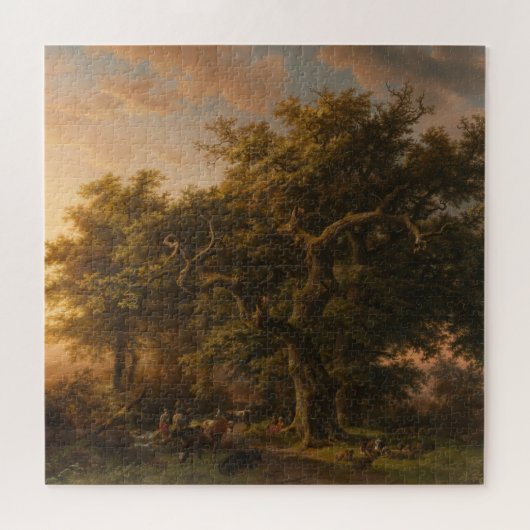 森の中のオークの木（ウッドランドシーン） ジグソーパズル (横)