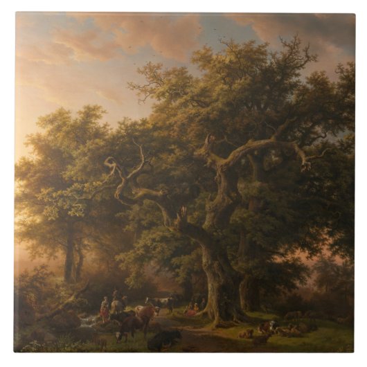 森の中のオークの木（ウッドランドシーン） タイル (正面)