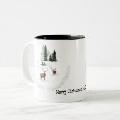 森の中のカナダシカからのメリークリスマス ツートーンマグカップ (正面左)
