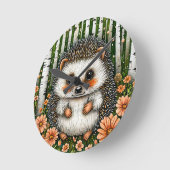 森の中のカラフルかわいいハリネズミ ラウンド壁時計 (傾斜)