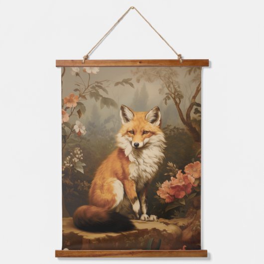 森の中のキツネビクトリアン 吊り下げ型タペストリー (正面)