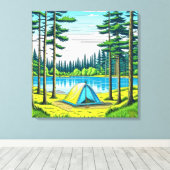 森の中のキャンプをテーマにしたテント キャンバスプリント (インサイチュ (ウッドフロア))
