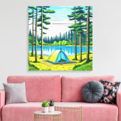 森の中のキャンプをテーマにしたテント キャンバスプリント (インサイチュ (リビング))
