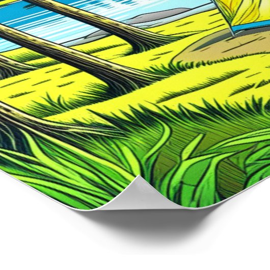 森の中のキャンプをテーマにしたテント ポスター (角)