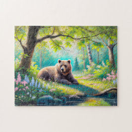 森の中のクマの淡彩チョーク画 ジグソーパズル