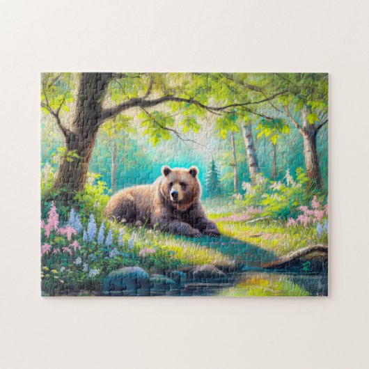森の中のクマの淡彩チョーク画 ジグソーパズル (横)