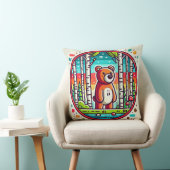 森の中のクマカラフルアニメ クッション (椅子)