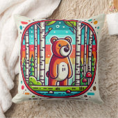 森の中のクマカラフルアニメ クッション (ブランケット)