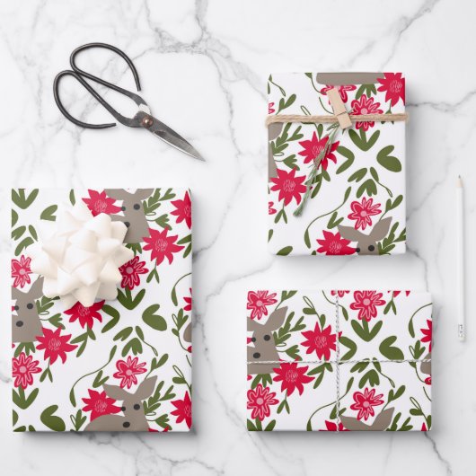 森の中のクリスマスの鹿 ラッピングペーパーシート (正面)