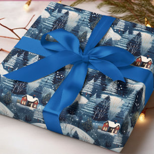森の中のクリスマスウィンターキャビン ラッピングペーパー