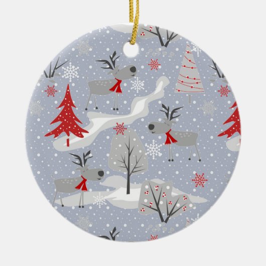 森の中のクリスマスシカ。 セラミックオーナメント (正面)