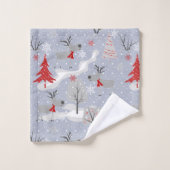 森の中のクリスマスシカ。 バスタオルセット (ウォッシュタオル)