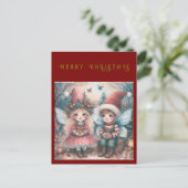 森の中のクリスマス妖精ホリデー葉書 シーズンポストカード (スタンド正面)