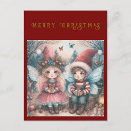 森の中のクリスマス妖精ホリデー葉書 シーズンポストカード