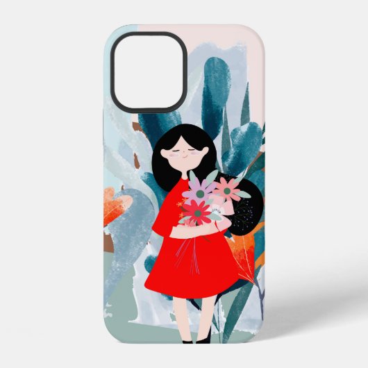 森の中のコミックアートの少女 iPhoneケース (裏面)