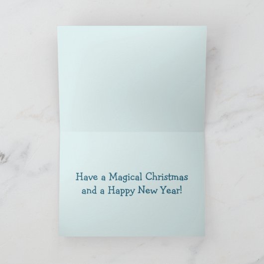 森の中のサンタとユニコーン魔法のクリスマス シーズンカード (内部)