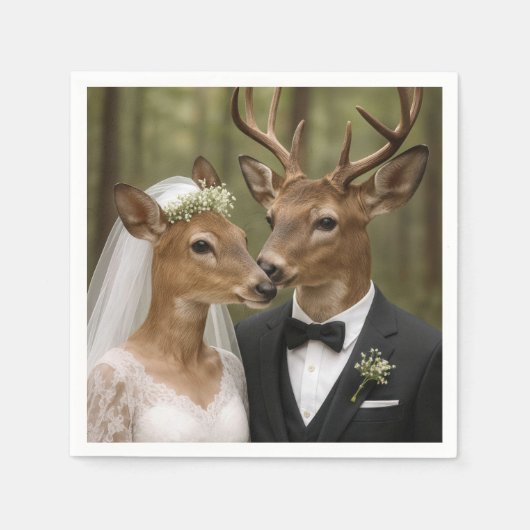 森の中のシカの結婚式 スタンダードカクテルナプキン (正面)