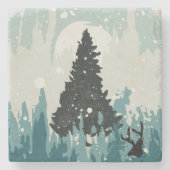 森の中のシルエットトナカイ ストーンコースター (正面)