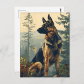 森の中のドイツの羊飼い ポストカード (正面/裏面)