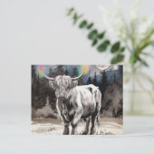 森の中のハイランド牛 ポストカード (スタンド正面)