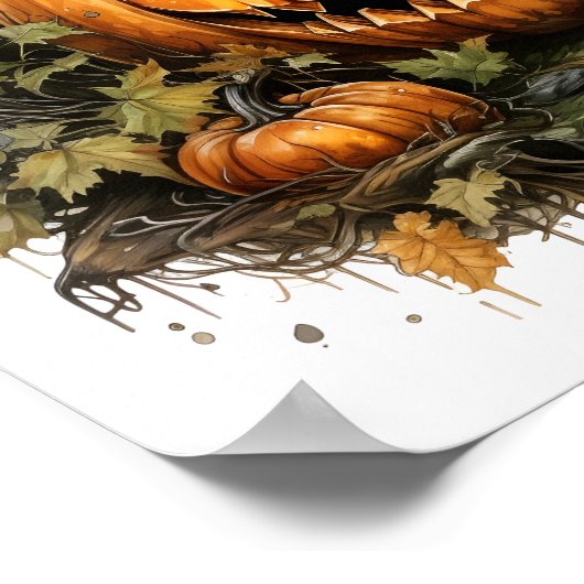 森の中のハロウィーンの水彩不気味なカボチャ ポスター (角)