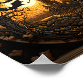 森の中のハロウィーンの風景と黒いこうもり ポスター (角)