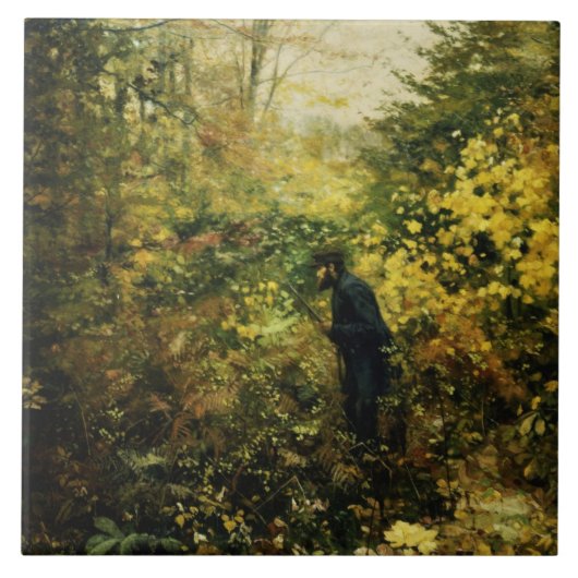 森の中のハンター(H.A. Brendekilde著) タイル (正面)