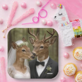 森の中のバックスとドウの鹿の結婚式 ペーパープレート (パーティー)