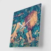 森の中のライオン、ウィリアム・モリス スクエア壁時計 (傾斜)