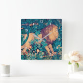 森の中のライオン、ウィリアム・モリス スクエア壁時計 (ホーム)